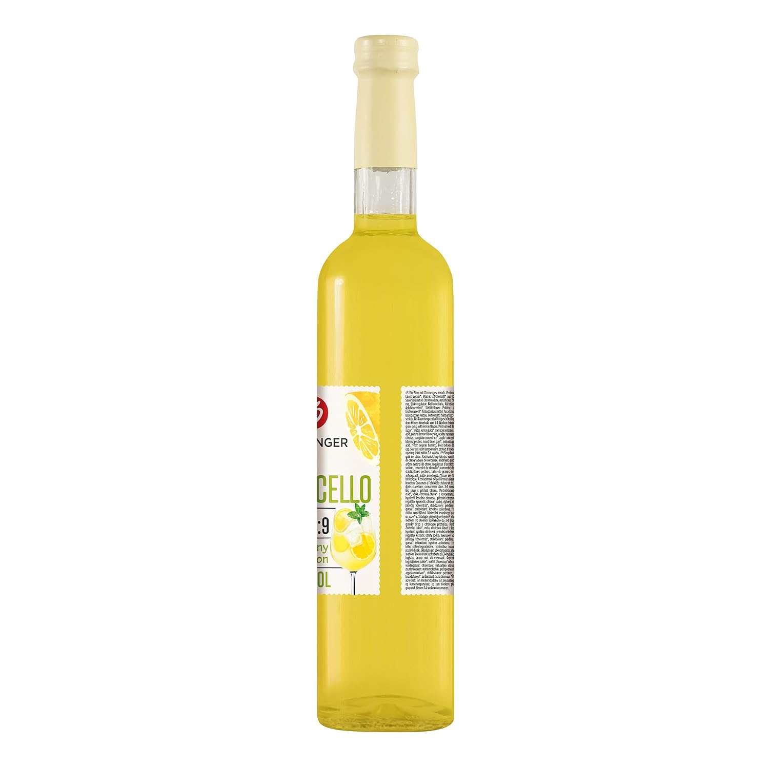Detalle de Höllinger Bio Cocktailsirup Limoncello (vegan) – alkoholfreier Cocktailmix in 3x50 ml Glasflasche