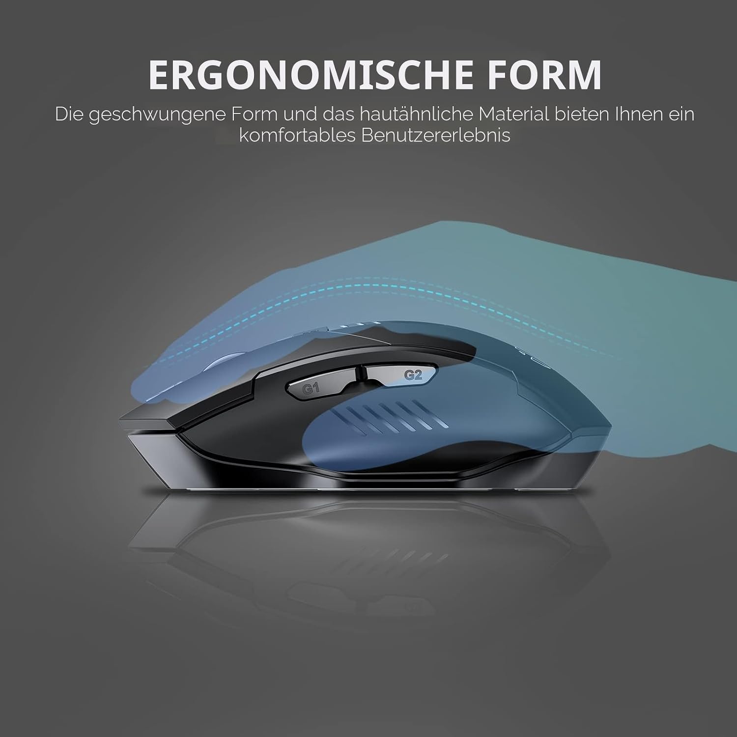 Detalle de INPHIC Bluetooth Maus Multi-Device Silent mit Tri-Mode (BT 5.0/4.0+2.4G) – 1600 DPI, wiederaufladbar, Batterieanzeige, Schwarz