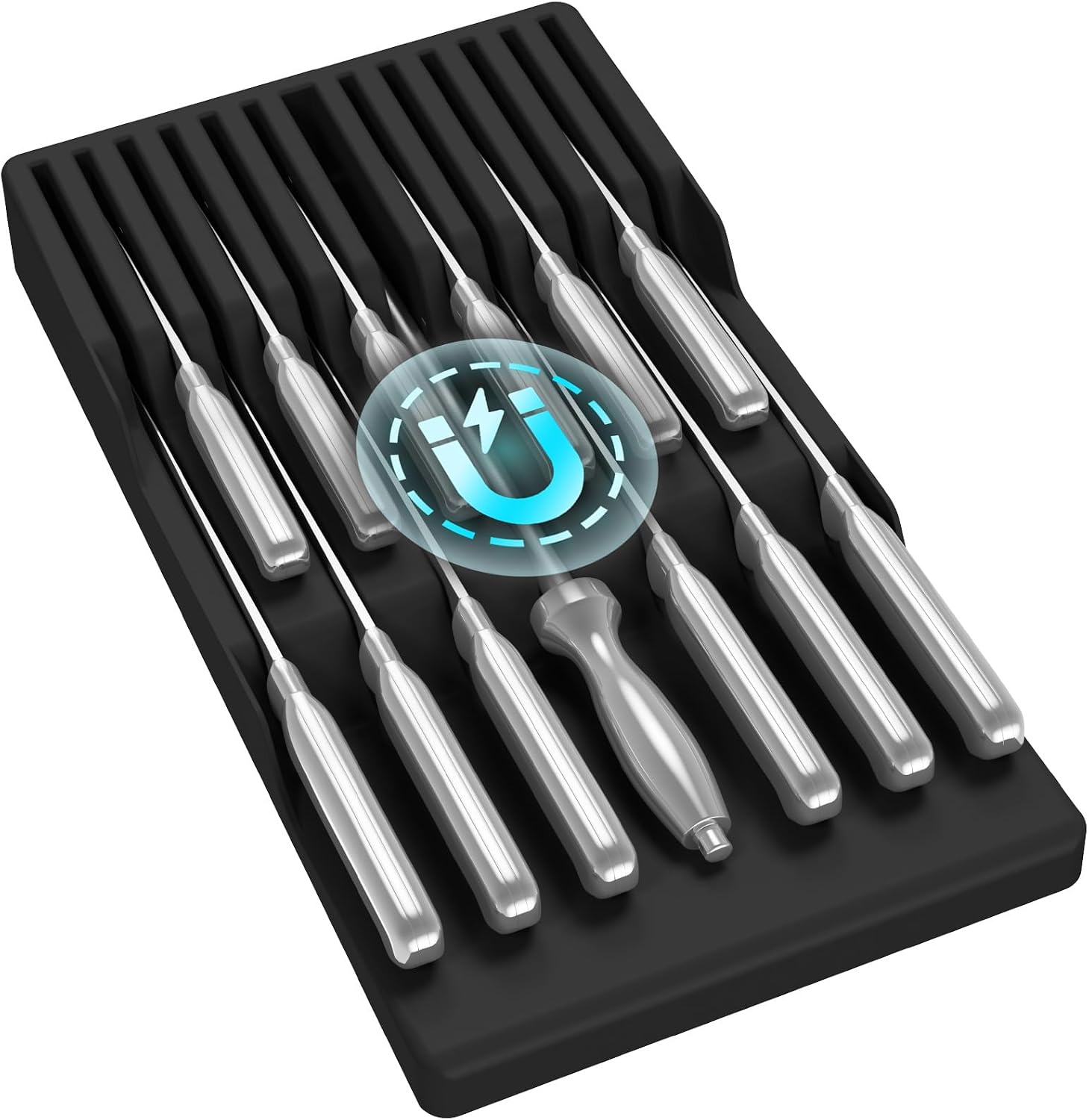 Detalle de Lifewit 24508 Magnetic Knife Drawer Organiser for 12 Knives, Black