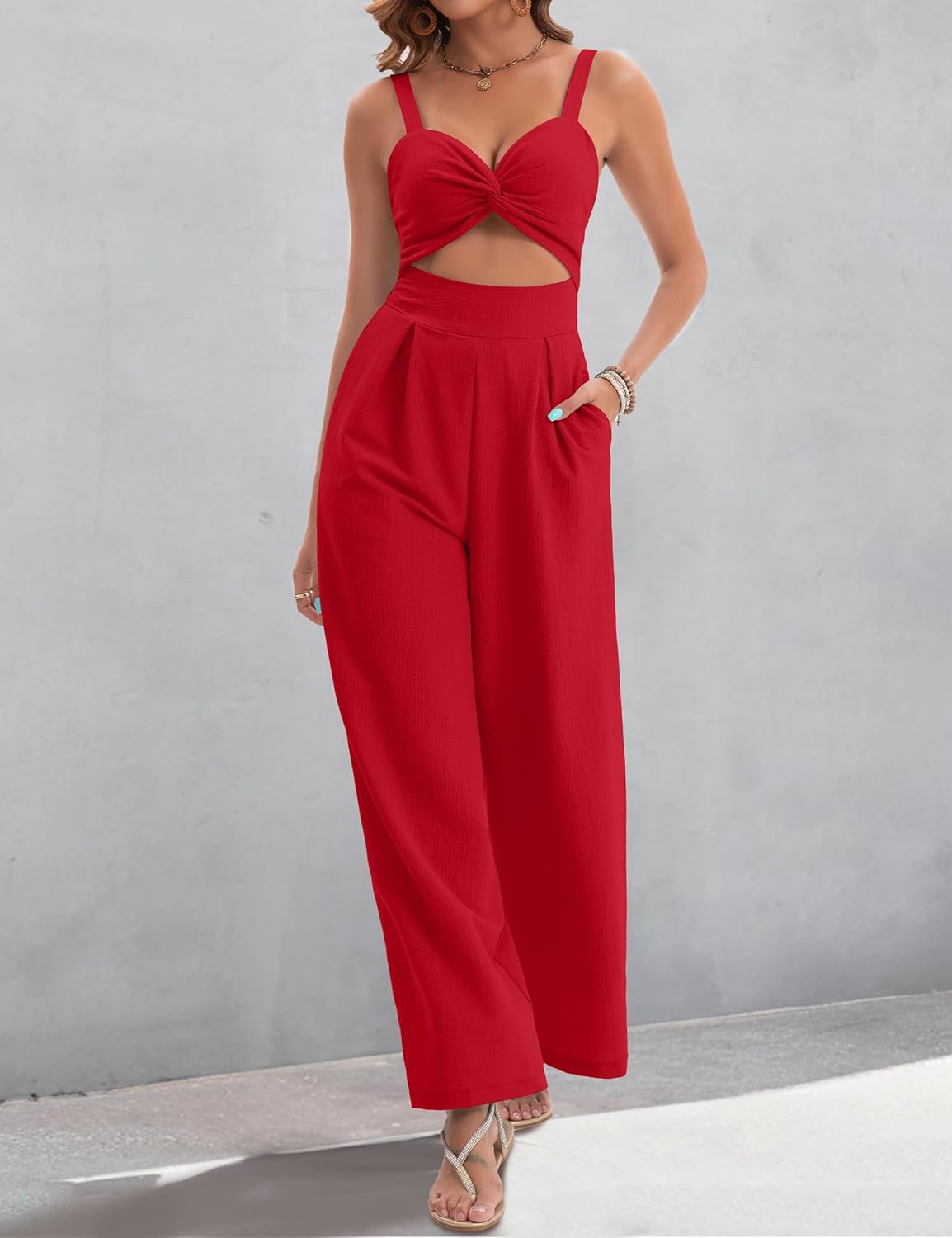 Detalle de AGERWAY Women's Summer Jumpsuits: Dressy V-Neck Twist One-Piece Rompers