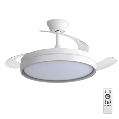 Detalle de EXTRASTAR 106 cm Ventilatore da Soffitto con Luce e Pale Retrattili: Silenzioso, 6 Velocità, Telecomando e Motore DC