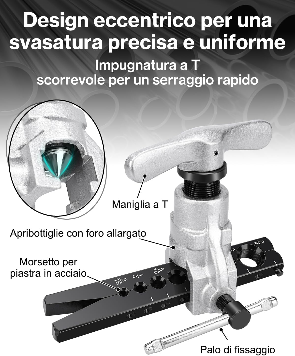 Thumbnail 3 de Ordriv cartellatrice per tubi in rame 3/16"-3/4" con svasatura a 45° in acciaio 45# e manico a T scorrevole
