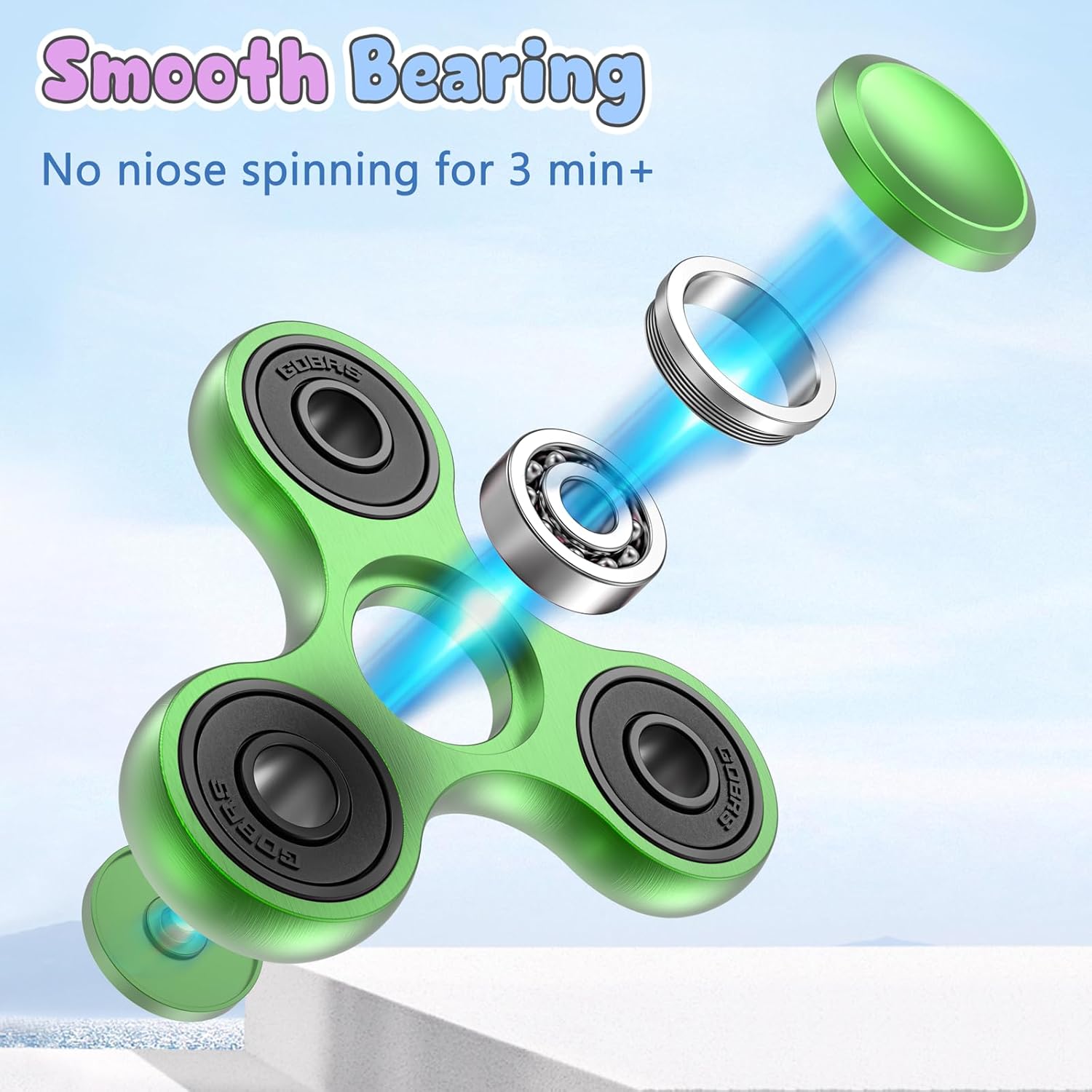 Detalle de Coolden Fidget Spinner Metall (EDC Hand Spinner) – Fingerkreisel aus Edelstahl, Schleuderzeit ca. 3–5 Minuten, grün
