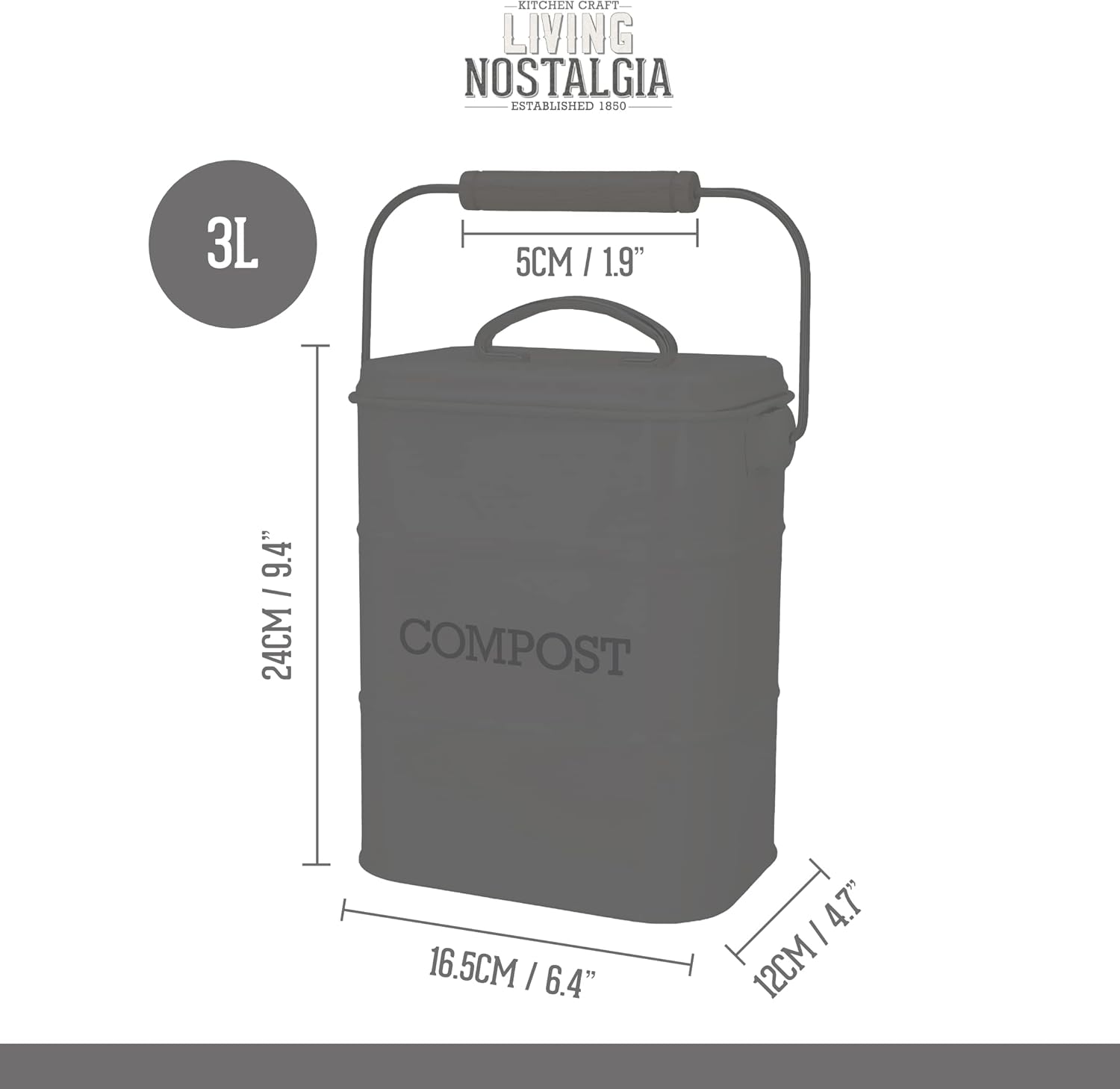 Detalle de KitchenCraft Living Nostalgia Poubelle à compost métal, French Grey – 3 L, 16,5 × 12 × 24 cm