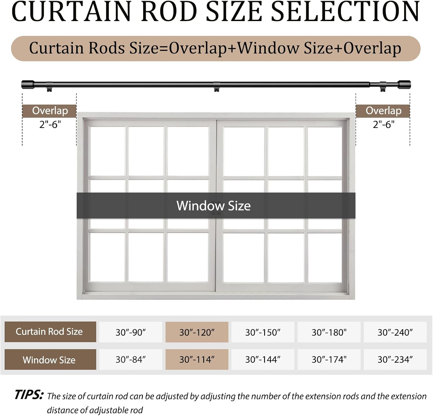 Detalle de Edidonson CR30120Bl1P 1-Inch Matte Black Adjustable Curtain Rod