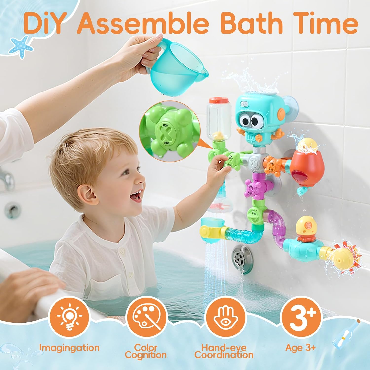 Thumbnail 1 de Bath Toys for 3–8 Year Olds: STEM DIY Pipe Kit with Suction Cups