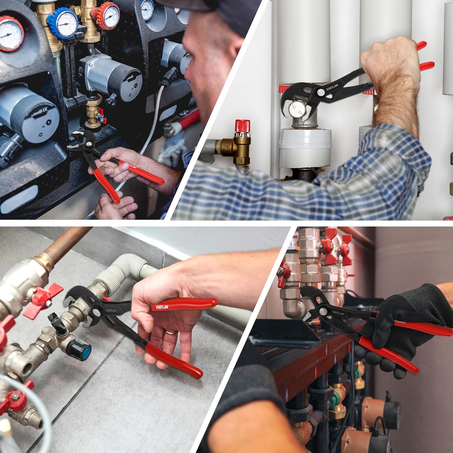 Thumbnail 6 de KRETLAW 3-Piece Groove Joint Pliers Set (180mm, 250mm & 300mm) with quick-adjust push-lock