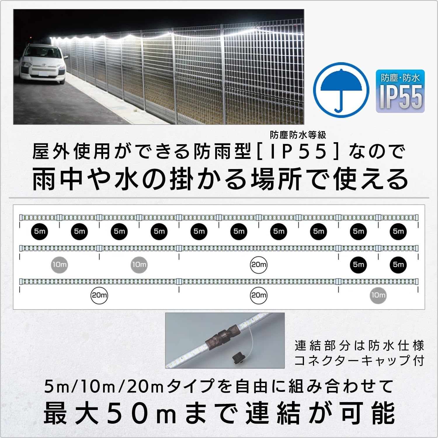 Detalle 1 de ハタヤ LTP-10 屋外用LEDテープライト 10m・片面発光・IP55・IK10