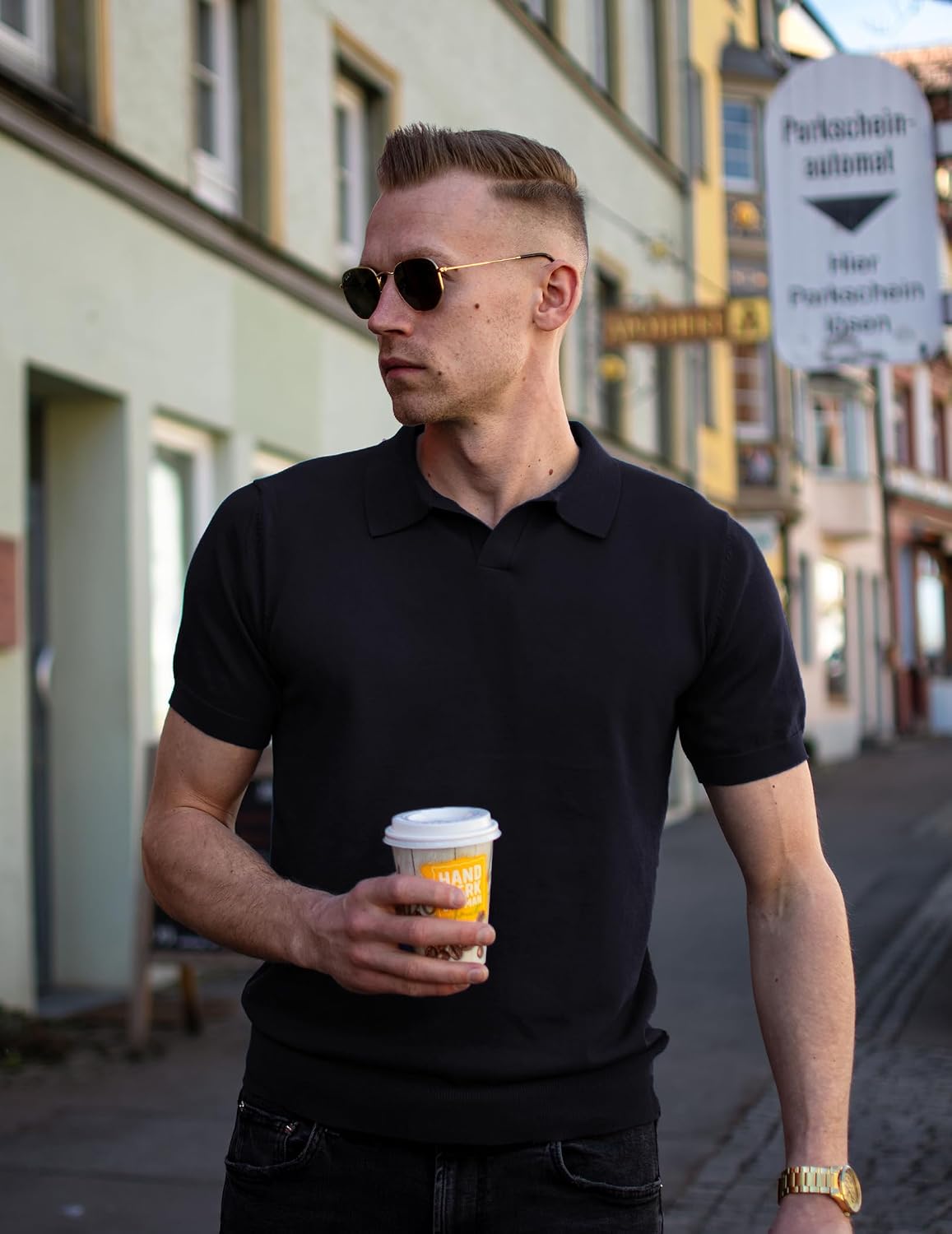 Detalle 2 de COOFANDY Men's V Neck Short Sleeve Stretch Knit Polo Shirt