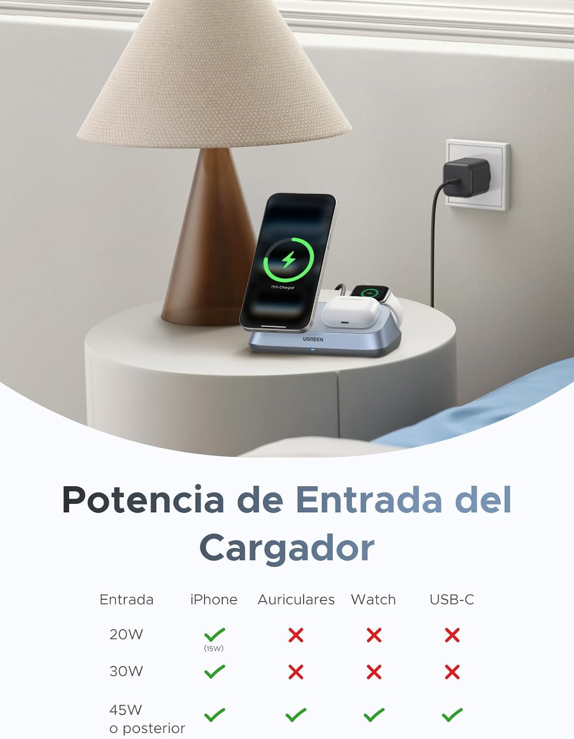 Thumbnail 5 de UGREEN MagFlow Qi2 25W cargador inalámbrico 3 en 1