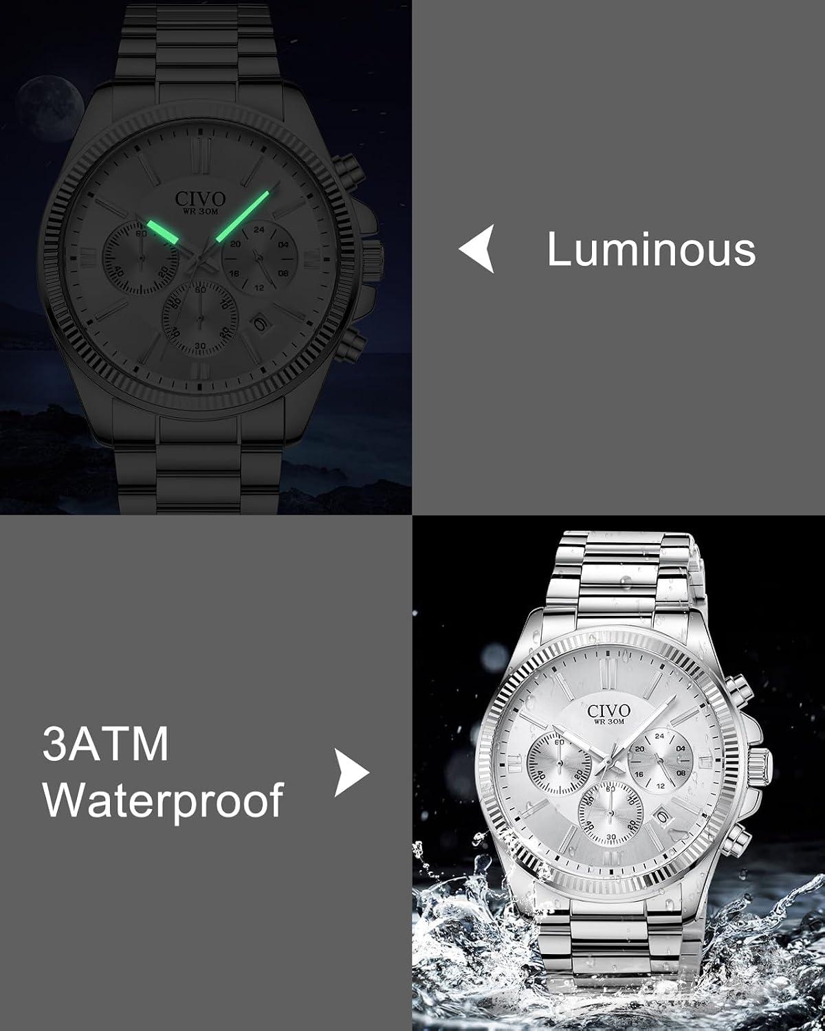 Thumbnail 3 de CIVO Edelstahl Chronograph Herren mit Datum