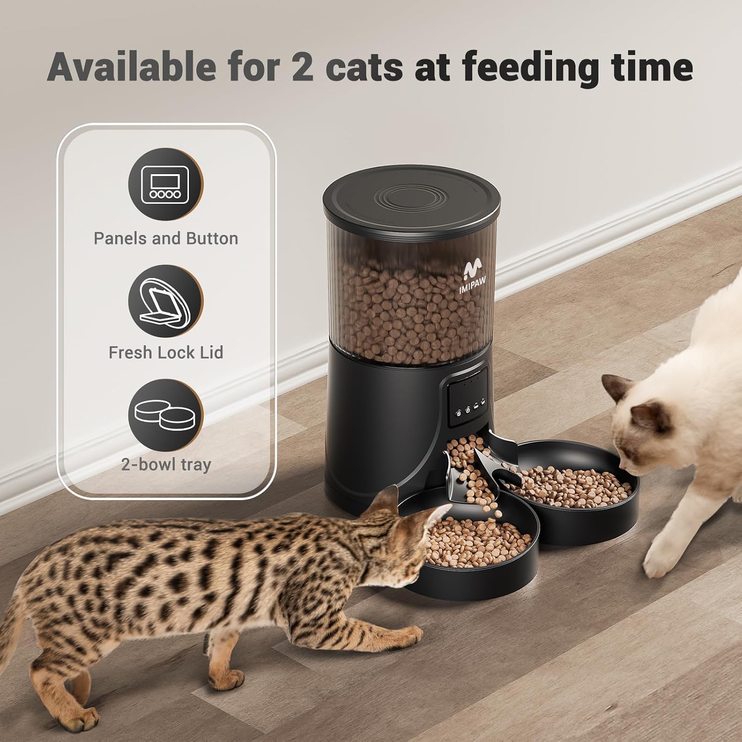 Detalle 2 de IMIPAW Automatic Cat Feeder for Two Cats with App Control and 4L Fresh Lock Dispenser