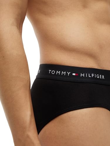 Detalle de Tommy Hilfiger Uomo Slip Hipster Confezione da 3 con Fascia Logo – Nero (Blk/Blk/Blk), M