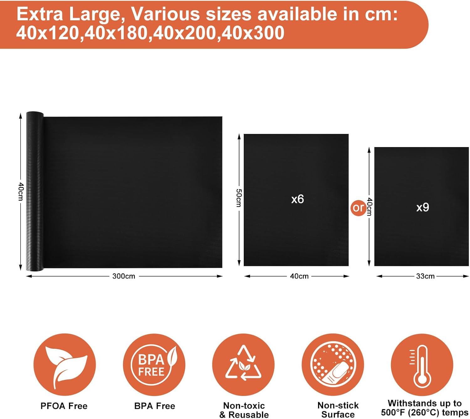 Detalle 2 de BBQ Grillmatte für Gasgrill 40x300cm – Übergroße, zuschneidbare Antihaft-Grillmatte