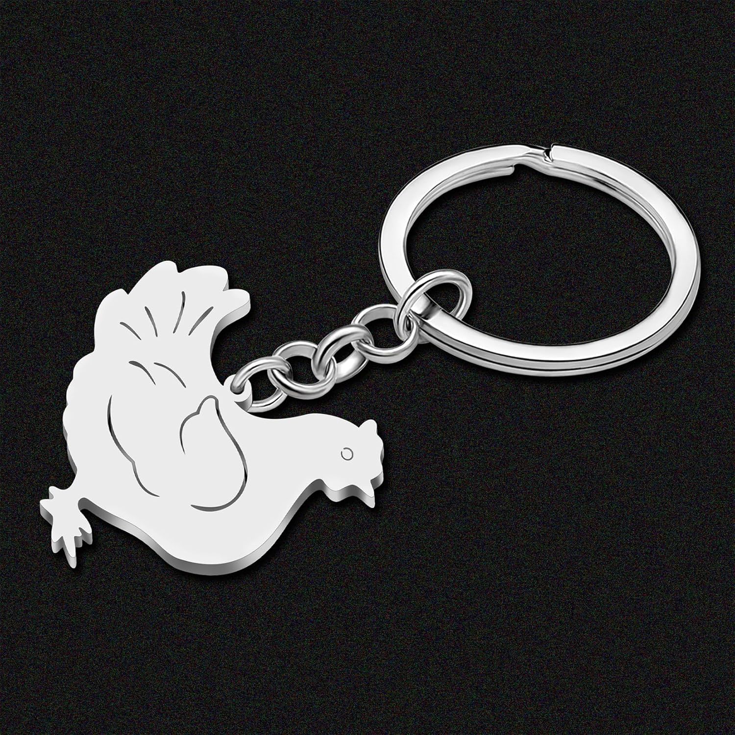 Detalle de LONYOO Lustig Huhn Schlüsselanhänger – Edelstahl Henne Charms mit 18k Gold- oder Silberfinish