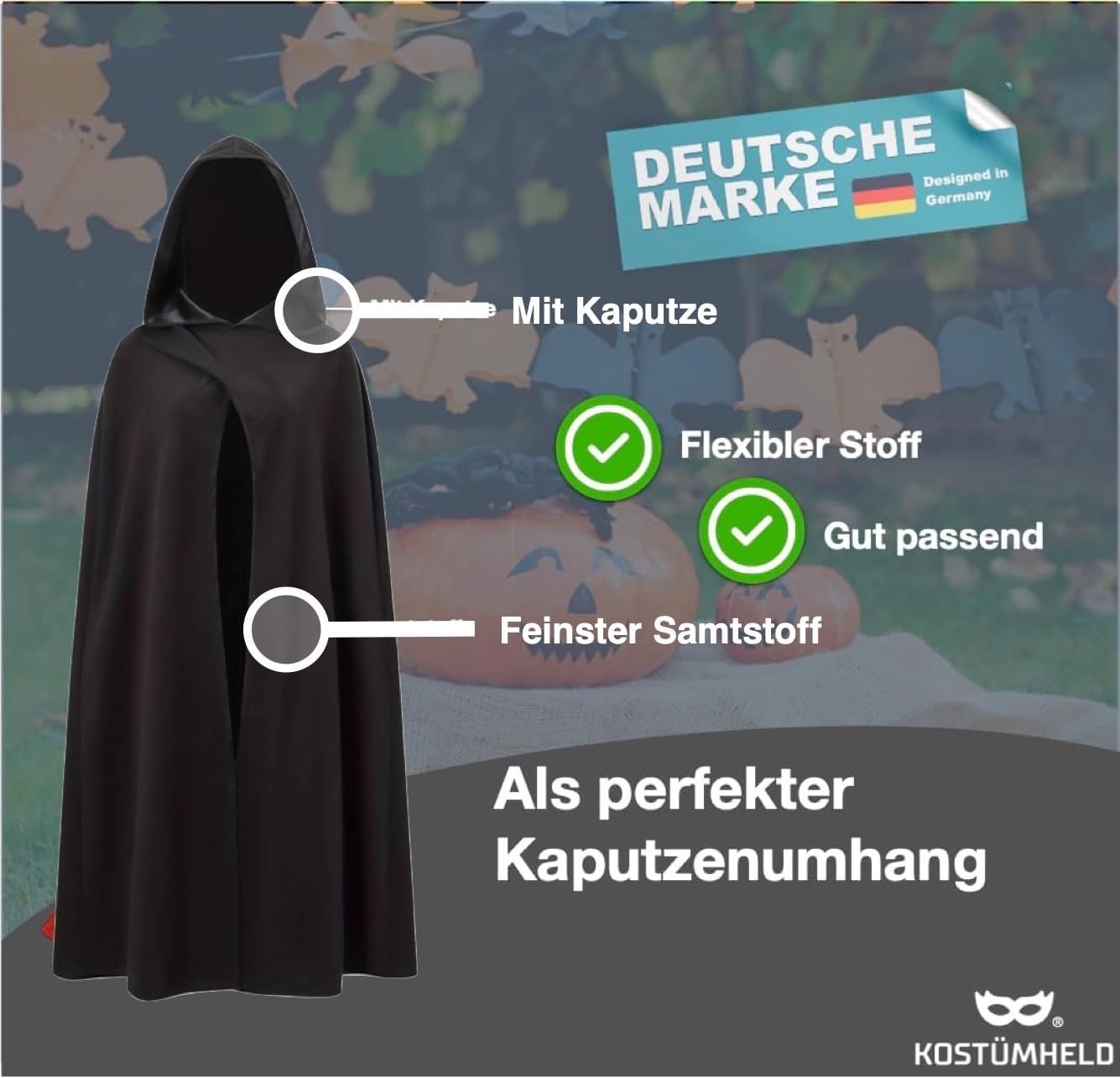 Thumbnail 1 de TK Gruppe Umhang mit Kapuze Vampir 1 Stück 🎭