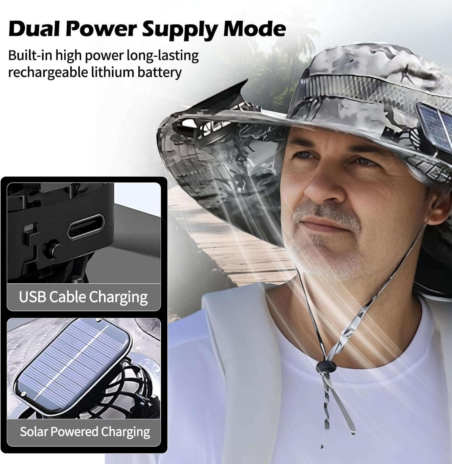 Thumbnail 2 de FishTrip Wide Brim Solar Fan Hat: Outdoor Sun Hat with Dual Solar USB-Fan System