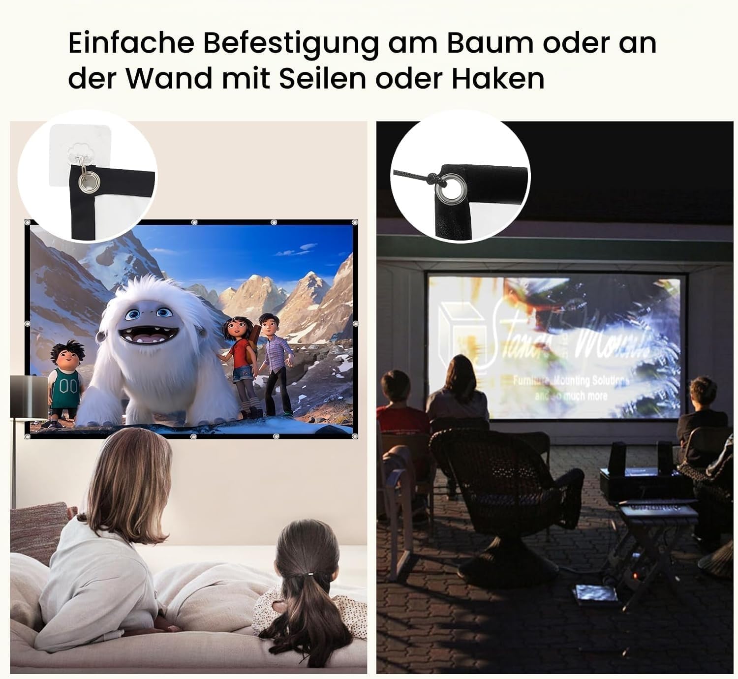 Detalle 2 de Leinwand Beamer – Verdickte, Anti-Falten, tragbare 16:9-HD Projektorleinwand