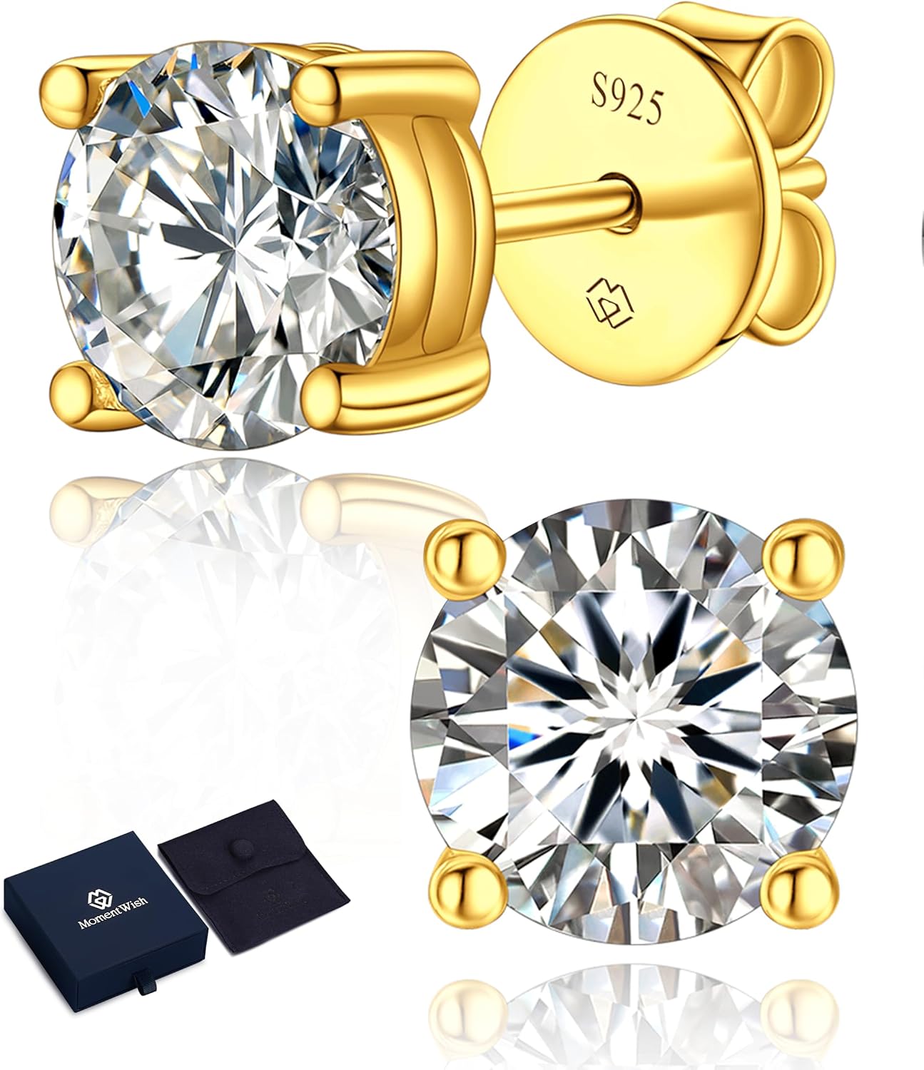 Detalle de MomentWish Moissanite Ohrringe Gold 585 Rosegold – 0,6 Karat, 4 mm Moissanit, hypoallergen, 2x Ohrstecker