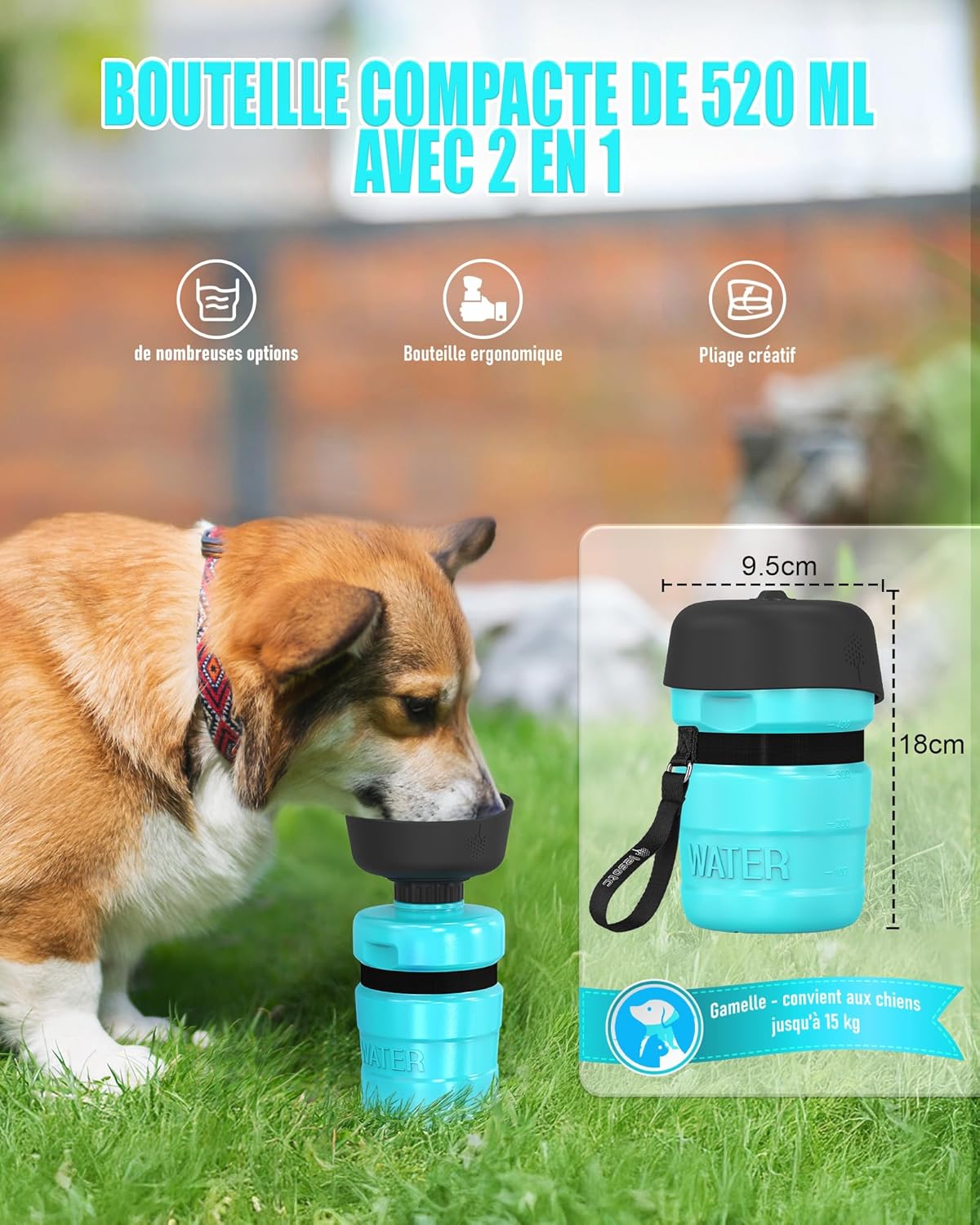 Detalle 2 de Lesotc 520 ml Hundetrinkflasche für unterwegs