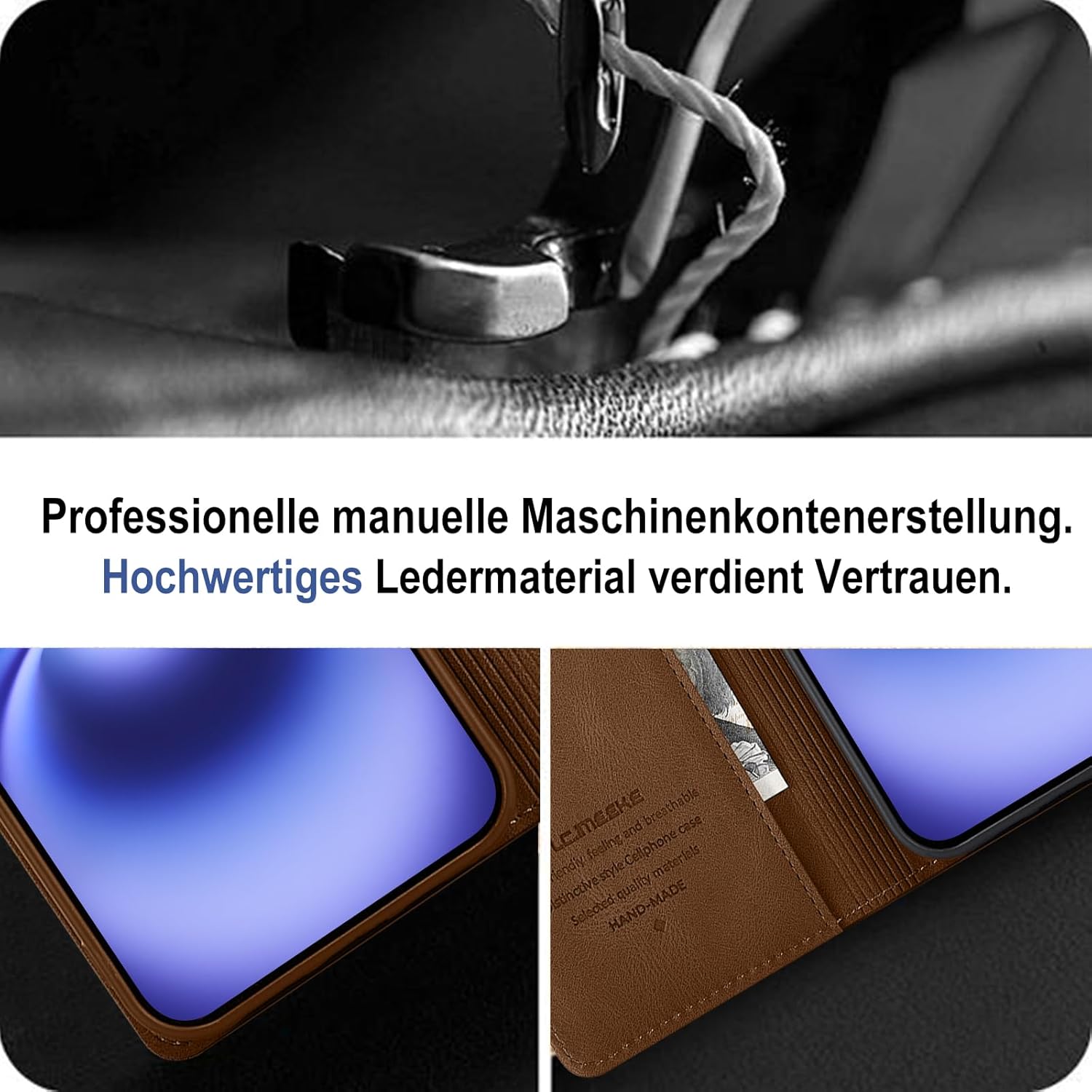 Thumbnail 2 de Giyer Handyhülle für iPhone 16 mit Kartenfach, Schutzfolie & Standfunktion (Braun)