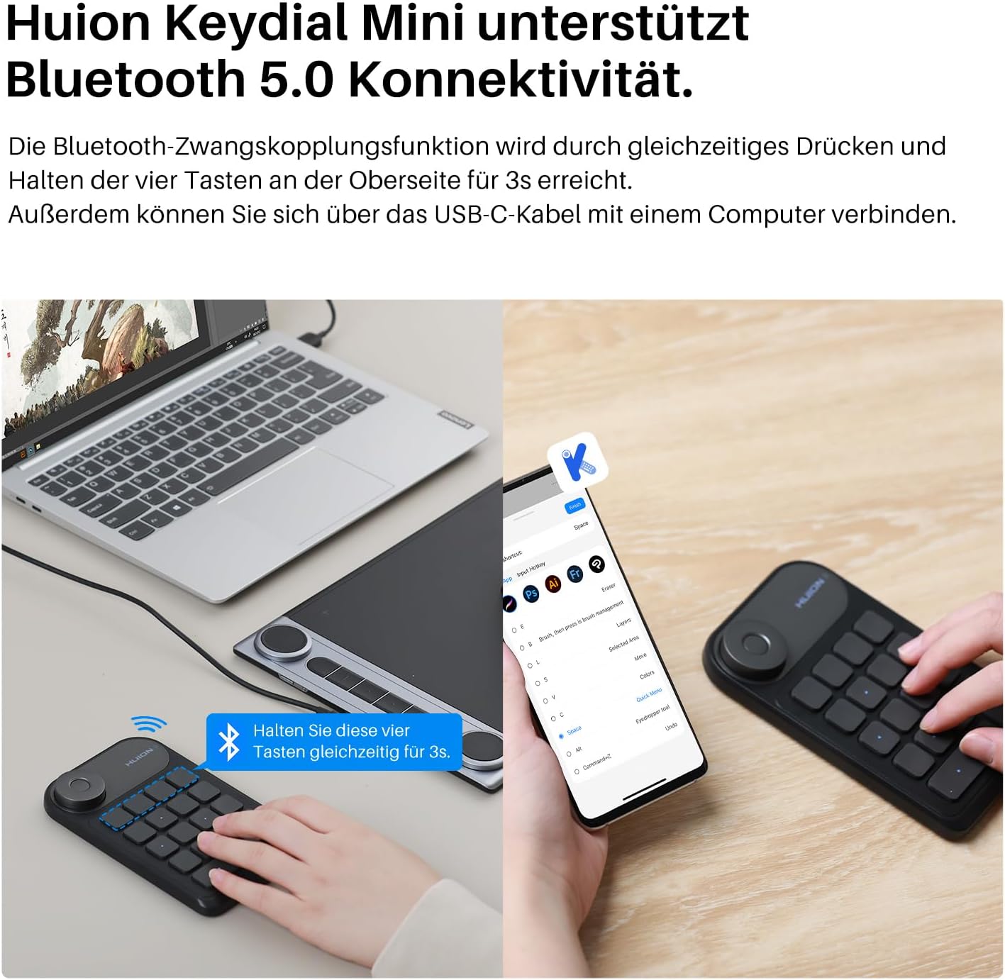 Thumbnail 2 de HUION Keydial Mini K20 KD100 2.0 Bluetooth Tastatur