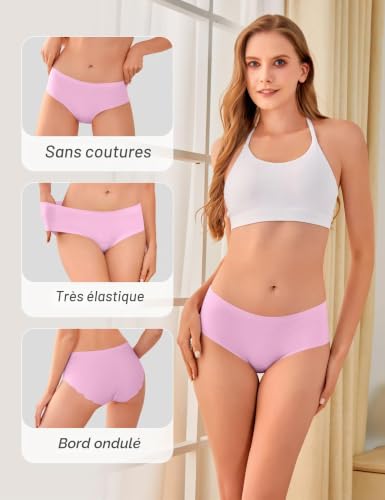 Detalle de Memouniva – lot de 6 culottes femme sans couture, élastiques et invisibles