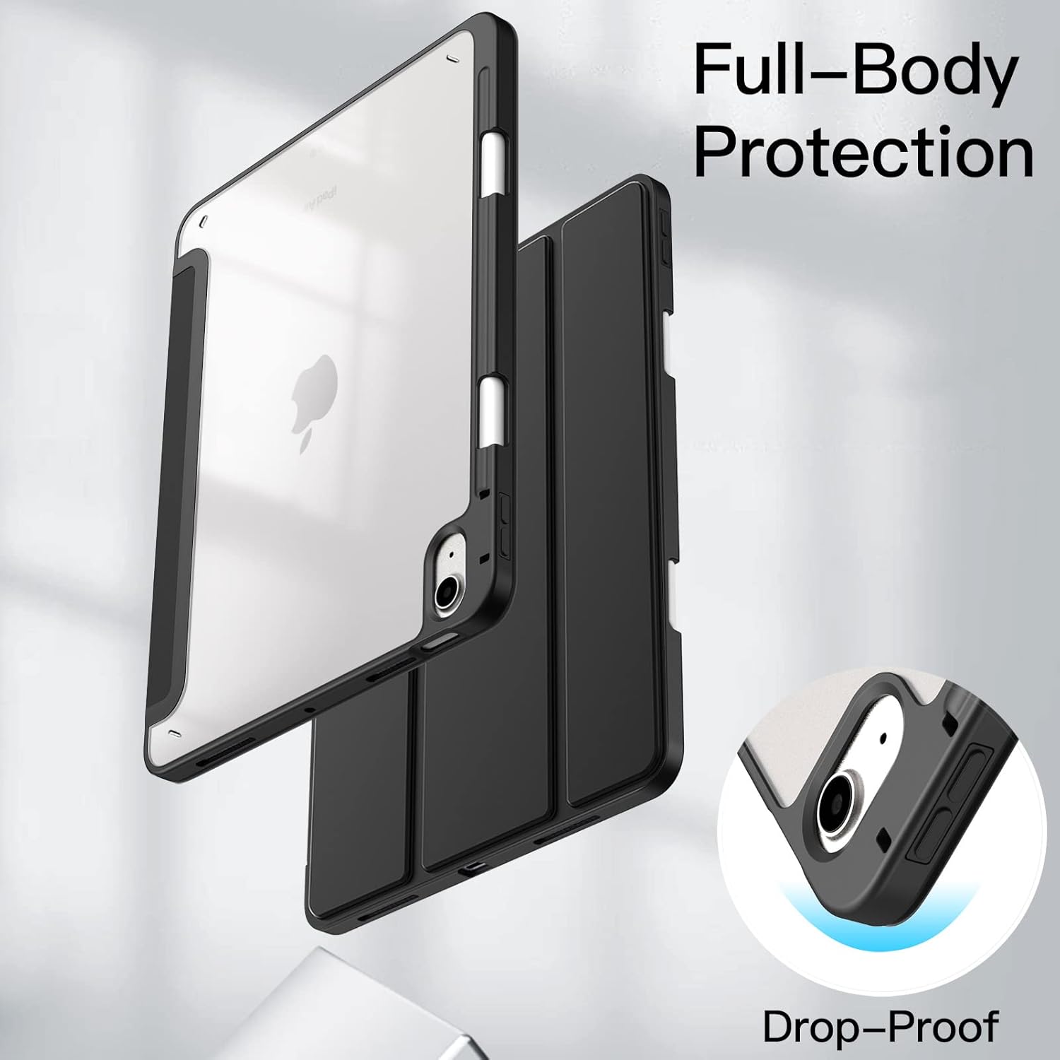 Thumbnail 3 de JETech NUR Hülle für iPad Air 11 Zoll (M4/M3/M2, 2026/2025/2024) + iPad Air 5/4 mit Stifthalter – transparente Crystal Back, Schwarz