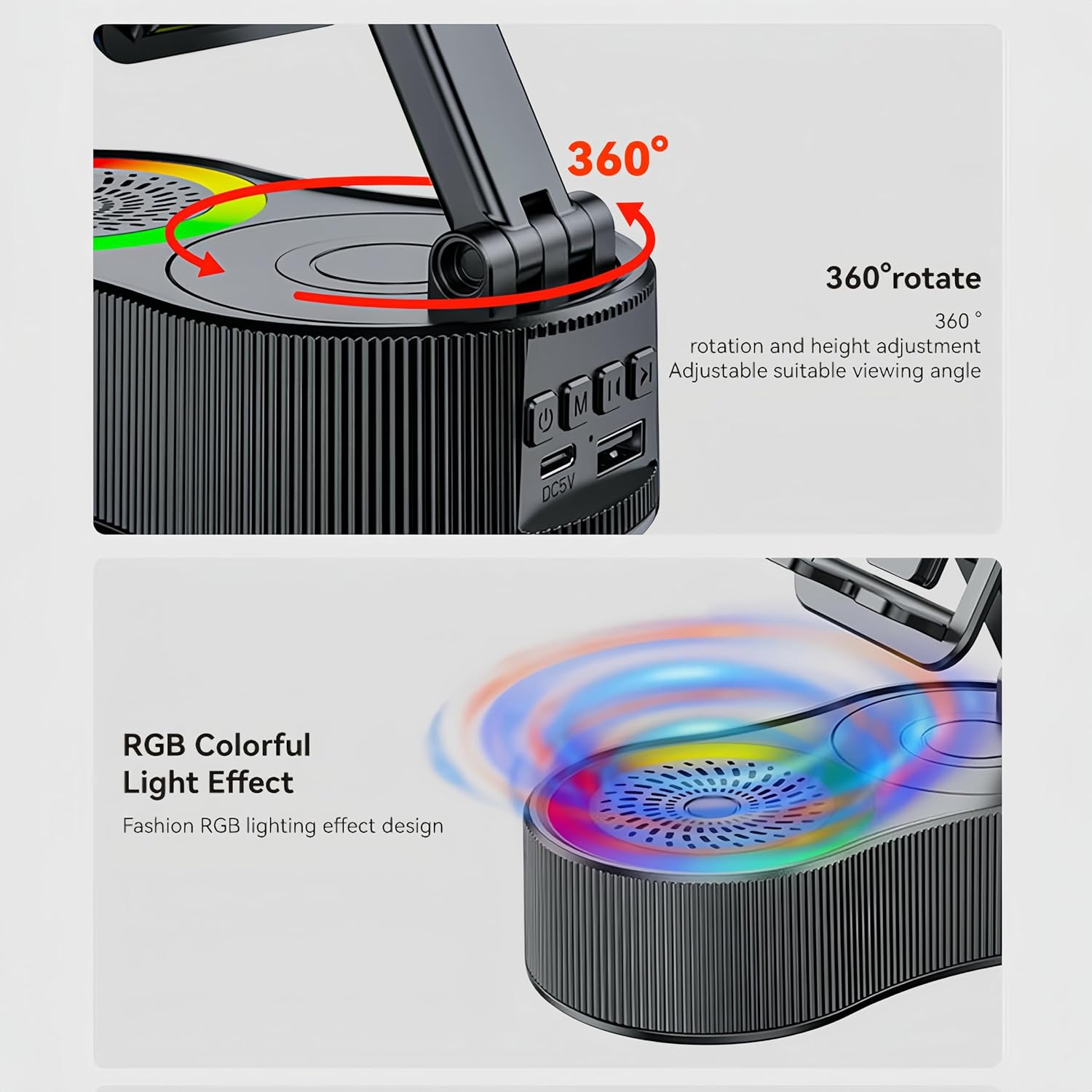 Thumbnail 4 de Luonaa 4-in-1 Cell Phone Stand with Bluetooth Speaker, charging and 360° rotation (Black)