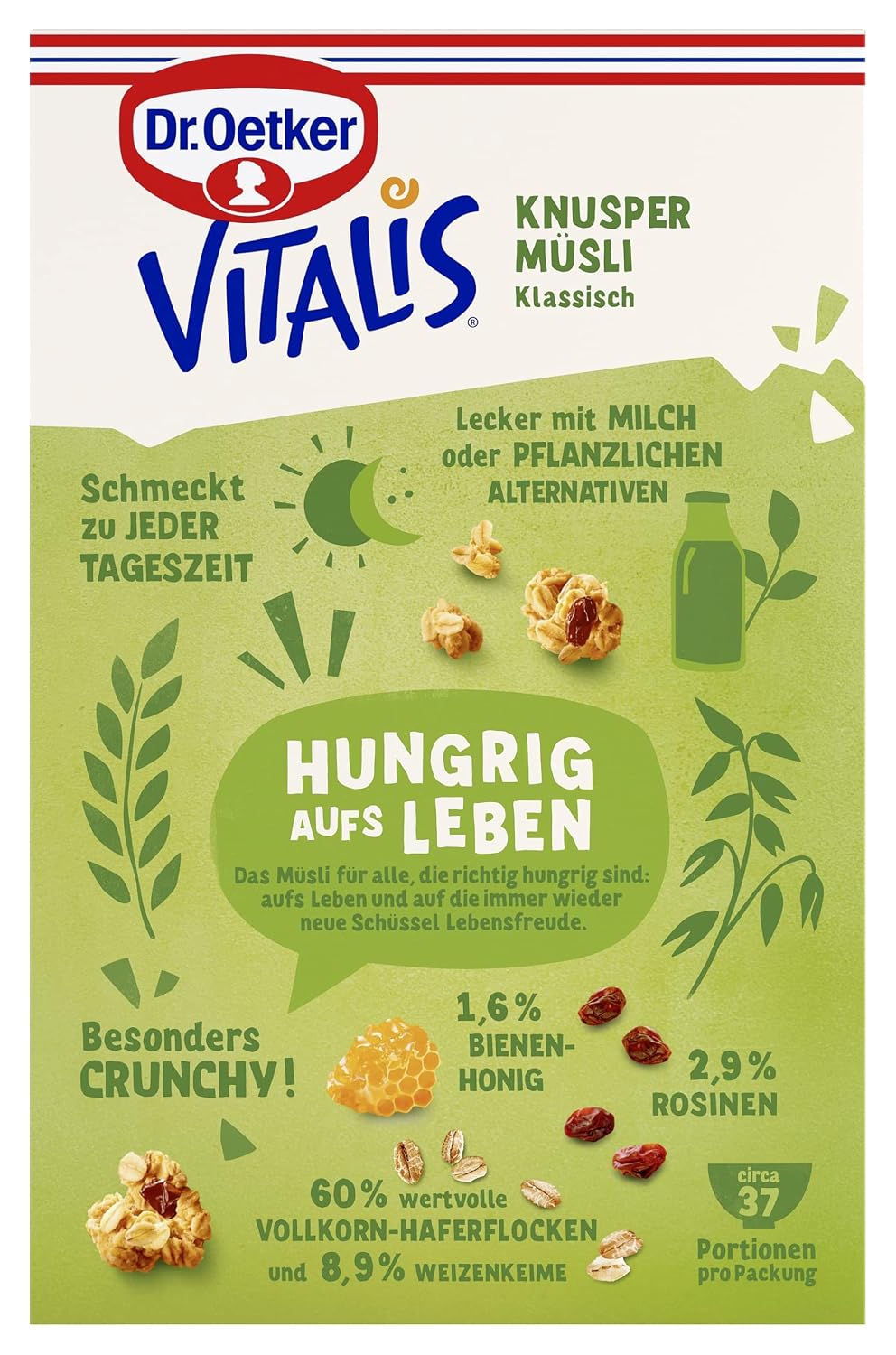 Detalle de Dr. Oetker Vitalis Knuspermüsli klassisch Großpackung (1,5 kg) mit Rosinen