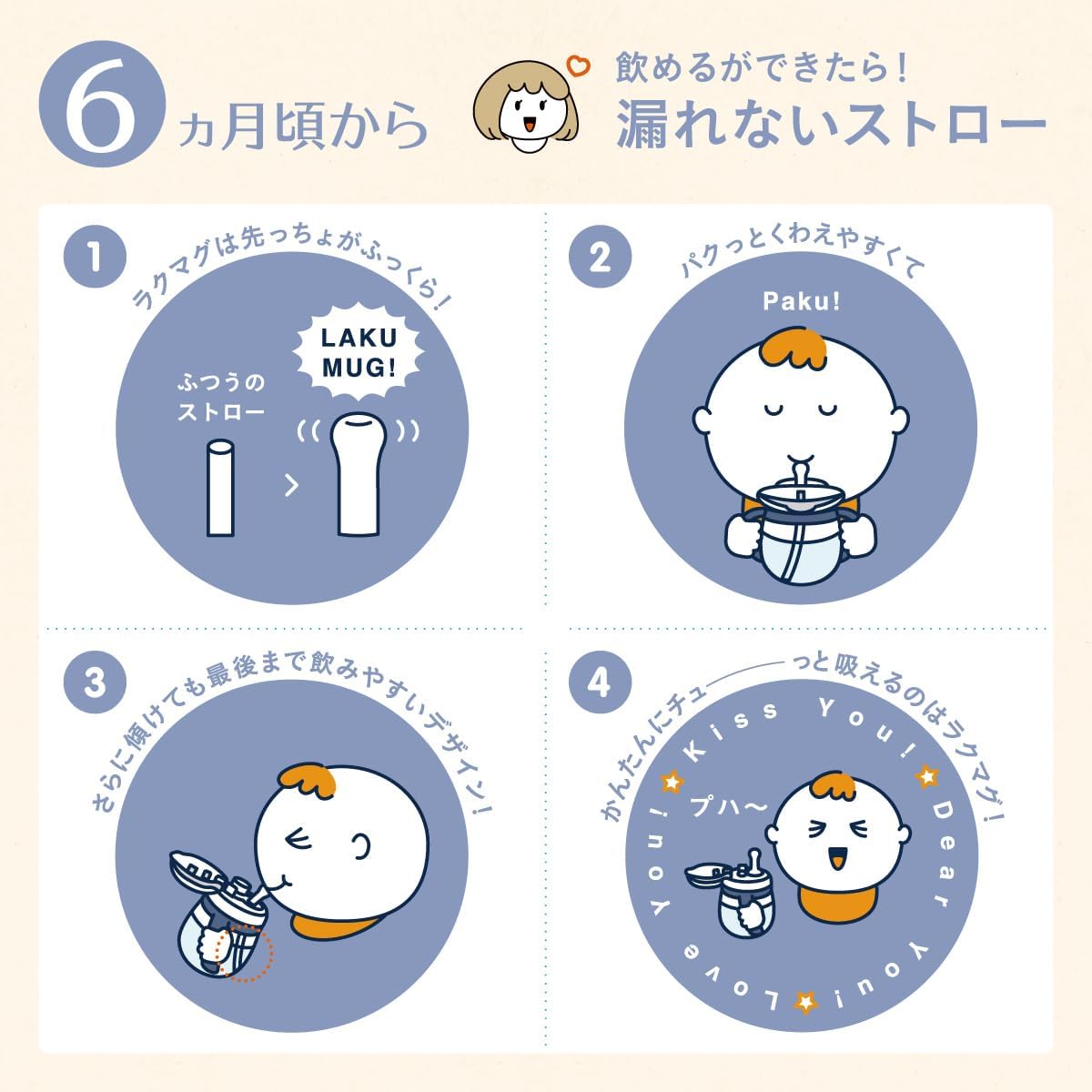 Detalle de コンビ ラクマグ ステンレス 180ml ストローマグ ベージュ 保冷専用