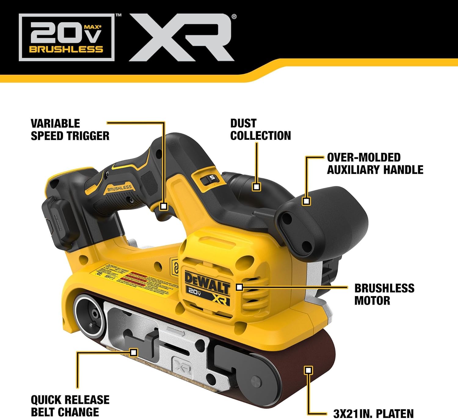 Detalle 2 de DEWALT DCW220B 20V MAX Brushless Belt Sander, 3 x 21 in