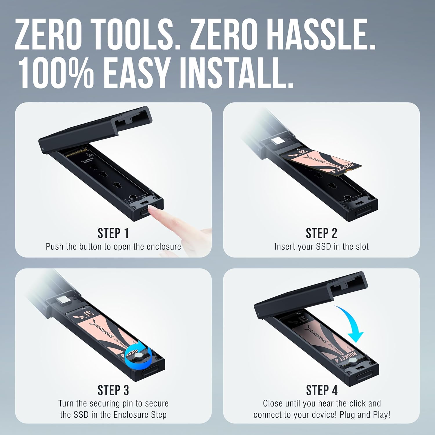 Detalle 2 de Sabrent EC-SNVE USB 3.2 M.2 NVMe/SATA SSD Enclosure