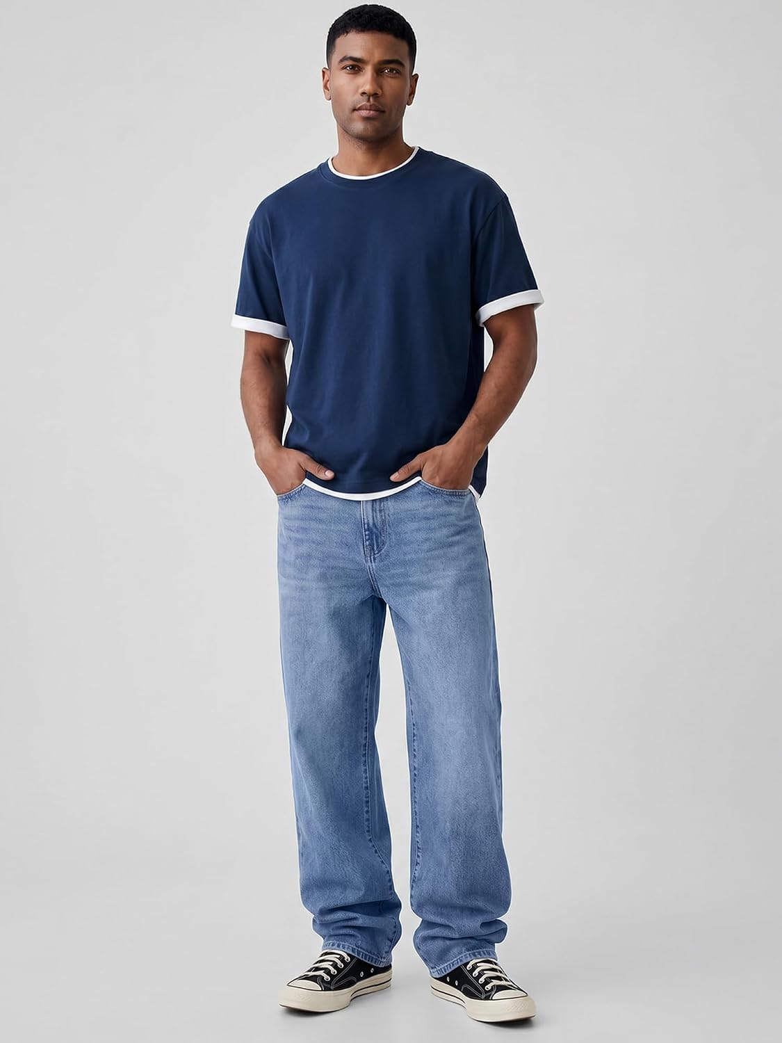 Detalle de JMIERR Men's Baggy Jeans Wide Leg Skater Hip Hop Denim Pants — Loose Fit Streetwear