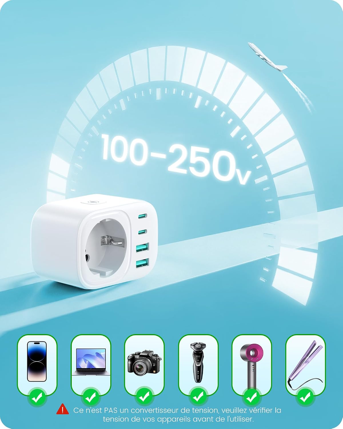 Detalle 2 de Adaptateur de Voyage Universel LENCENT Type D/G/M/N – USB-C/USB-A, sans convertisseur