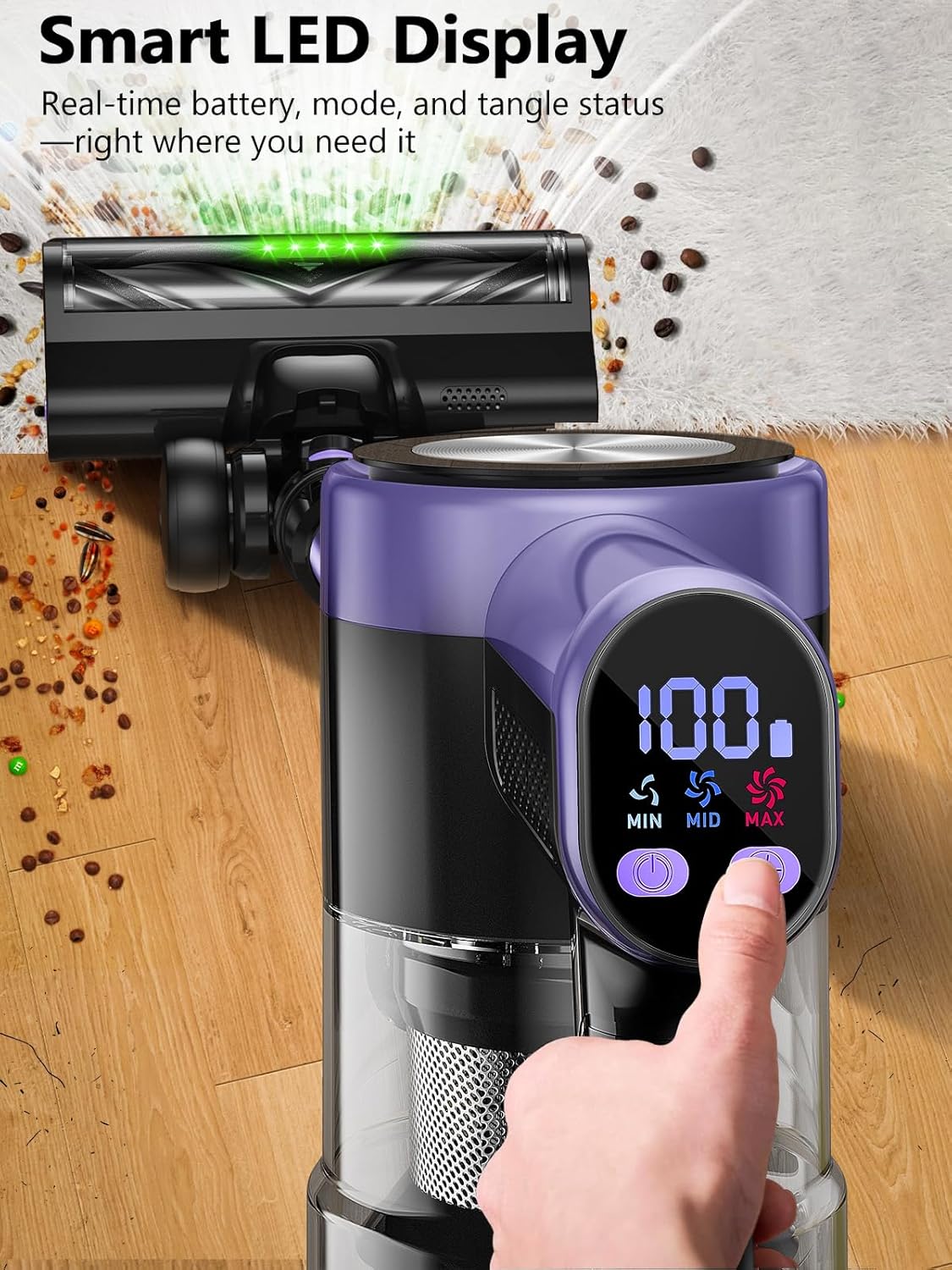 Thumbnail 4 de SUXIANGVAC Cordless Vacuum Cleaner (48KPa/500W, up to 55 mins) with Self-Standing, Wall-Mount Charging & LED Display - Purple