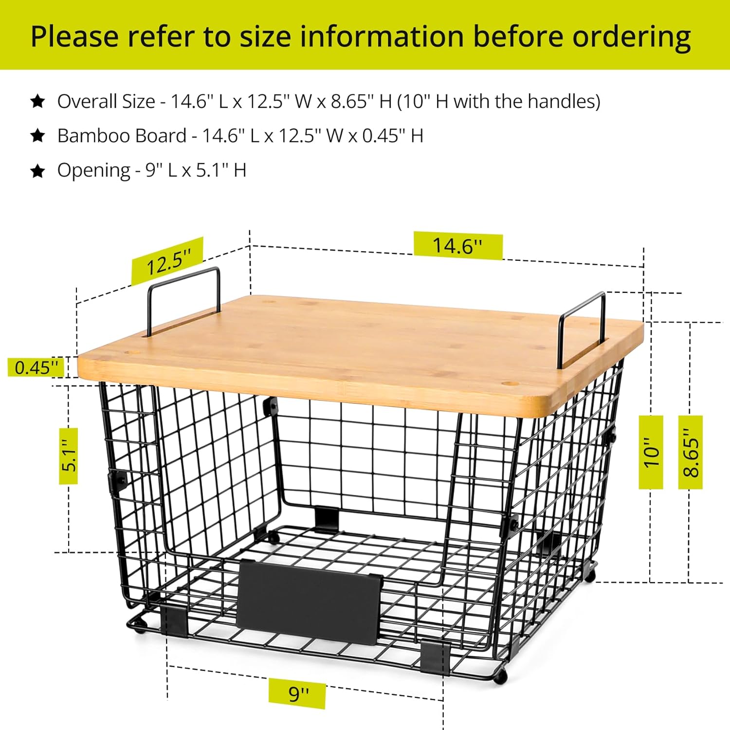 Thumbnail 5 de XXL Stackable Wire Basket with Bamboo Top 14.6
