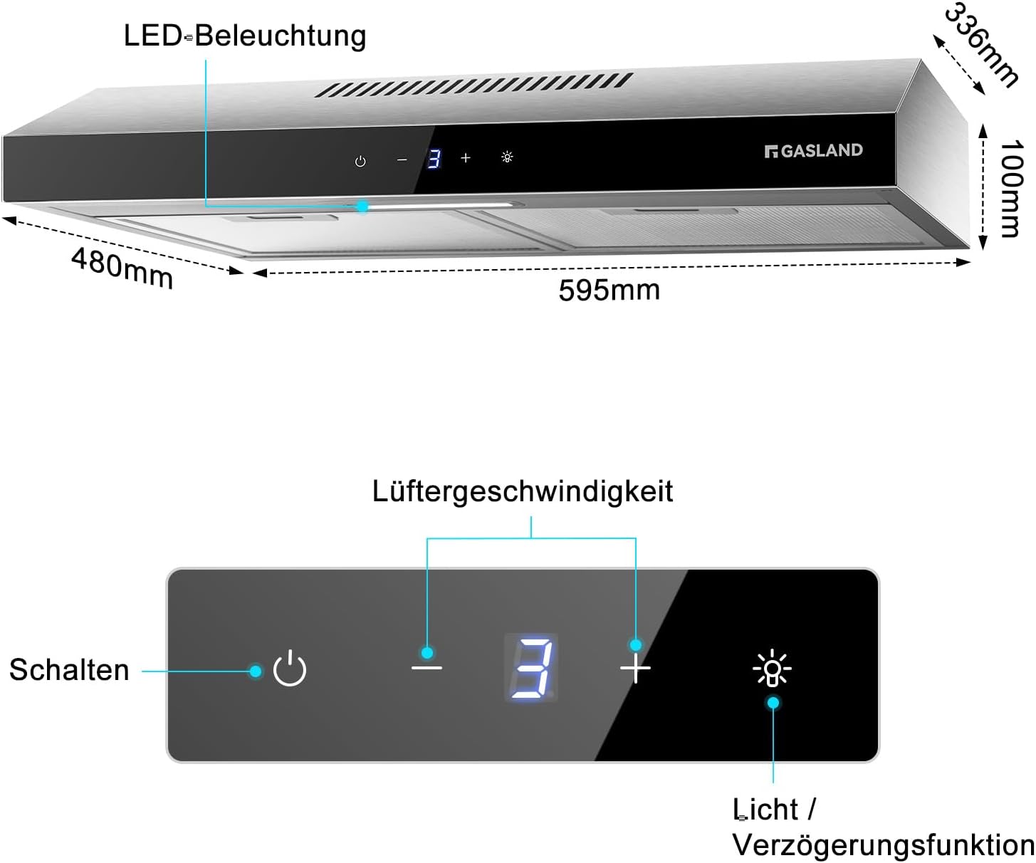 Thumbnail 5 de GASLAND Chef SR60SS Dunstabzugshaube 60 cm Umluft & Abluft, leise Abluft bis 202 m³/h, Touch Control Edelstahl