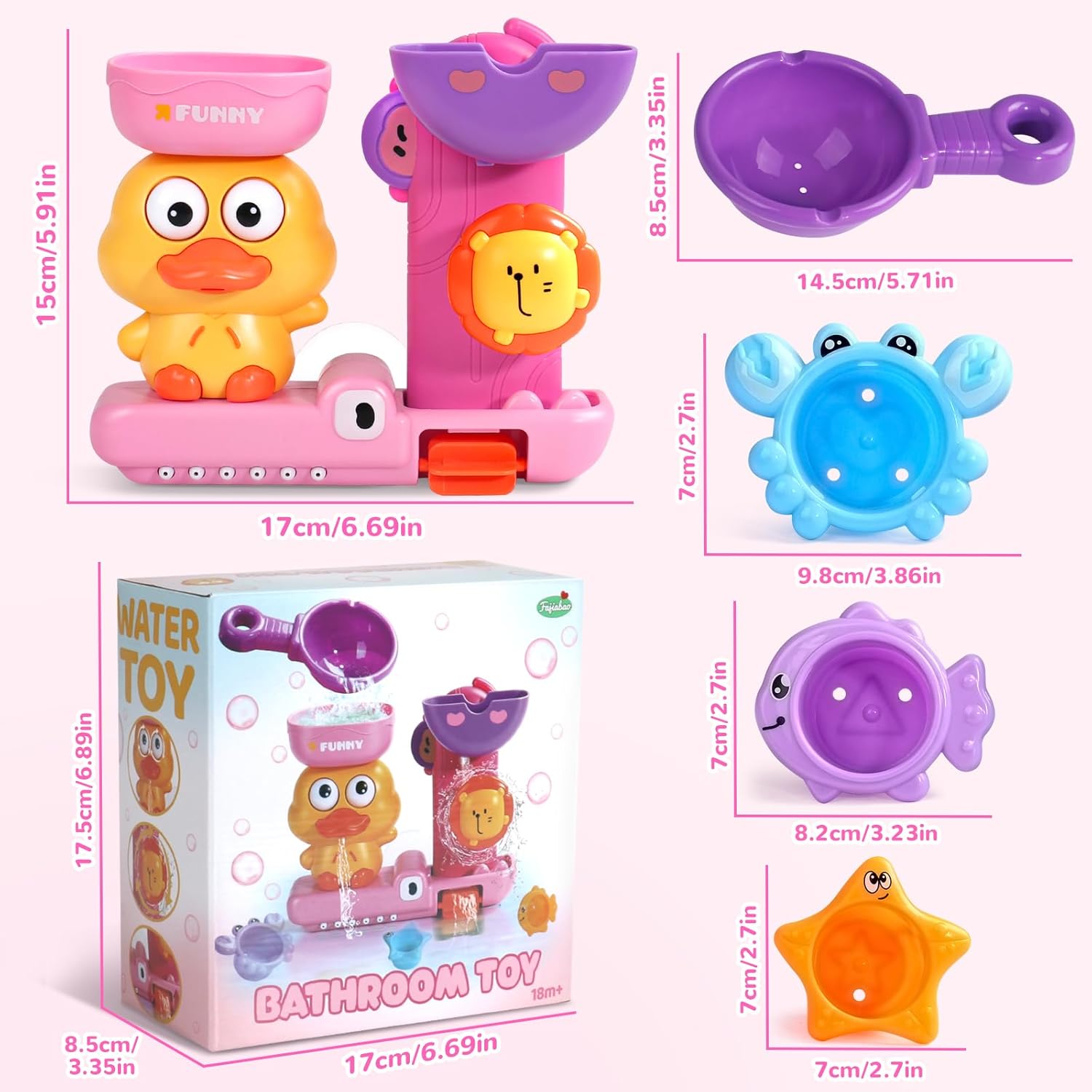 Thumbnail 6 de Baby Bath Toys: Pink Duck Water Play Set for 1–3 Year Olds