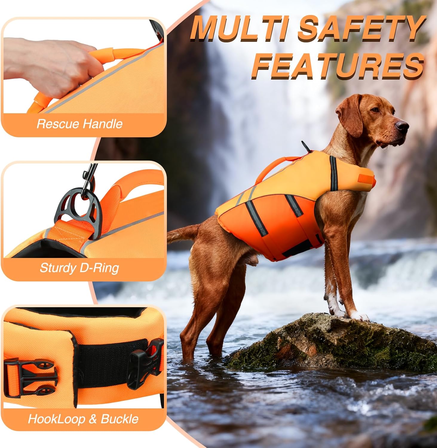 Detalle de VIVAGLORY Sports Style Dog Life Jacket – Lightweight Buoyancy Vest for Safe Swimming