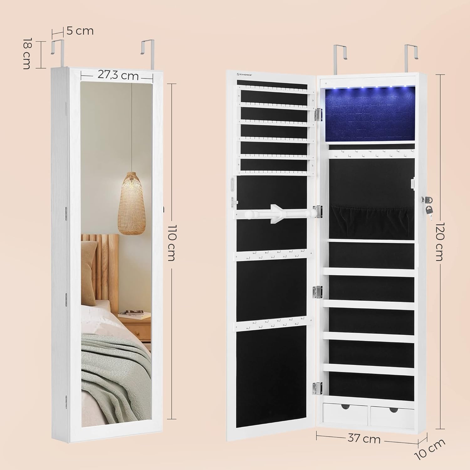 Thumbnail 5 de SONGMICS Schmuckschrank 6 LED und abschließbar