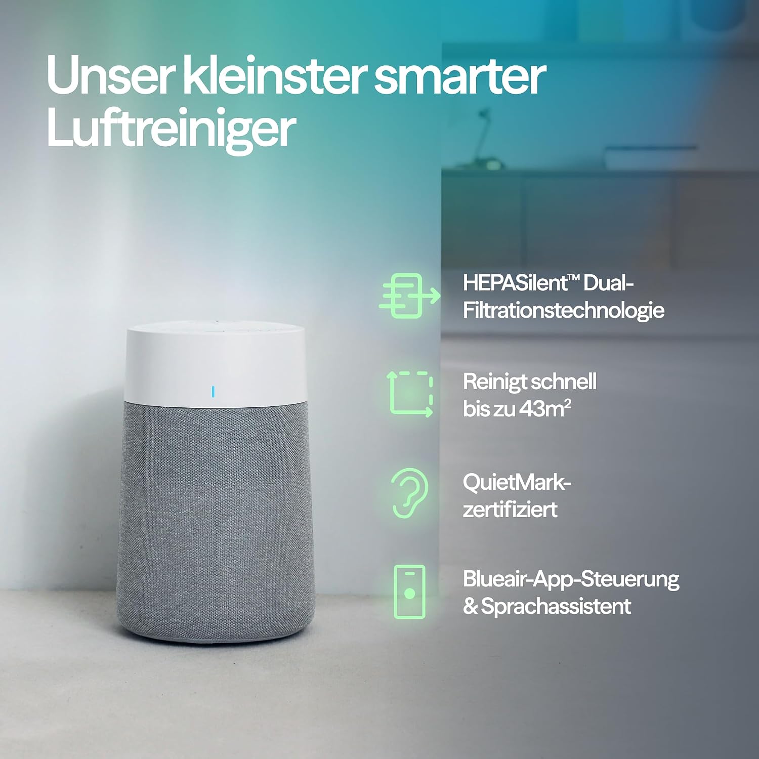 Detalle de BLUEAIR Luftreiniger 511i Max für Räume bis 43 m² – Smart, Leise, HEPASilent