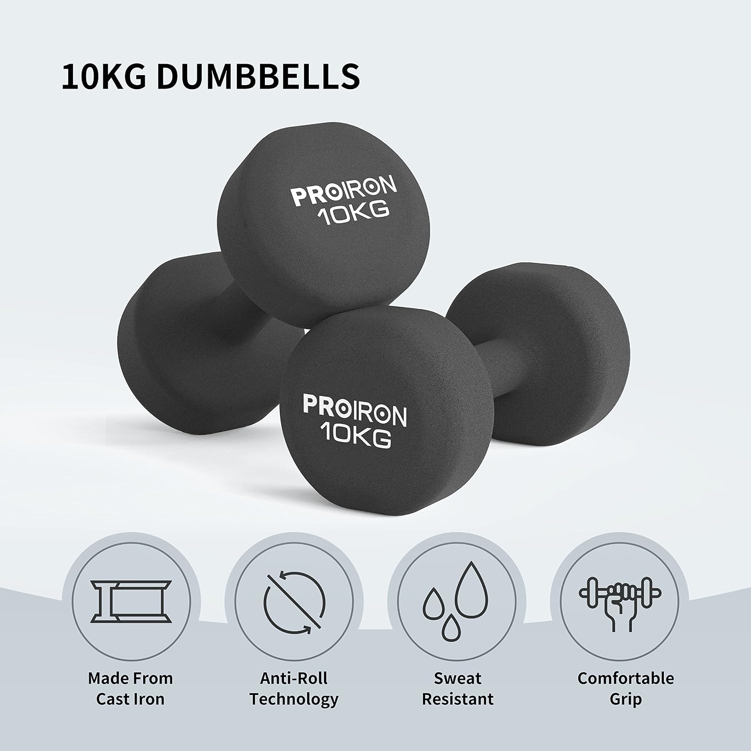 Detalle de PROIRON Anti-Slip Neoprene Dumbbell Pair 1kg–10kg with Stand – UK Home Gym Set