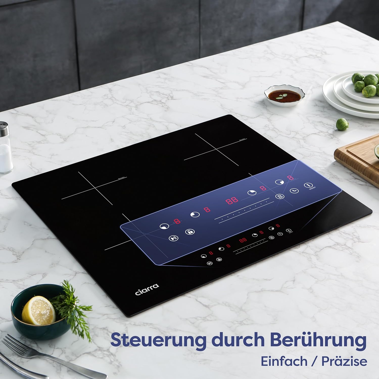 Detalle de CIARRA CBBIH4B Induktionskochfeld 60 cm, 4 Zonen mit Power Booster & Touch-Bedienung