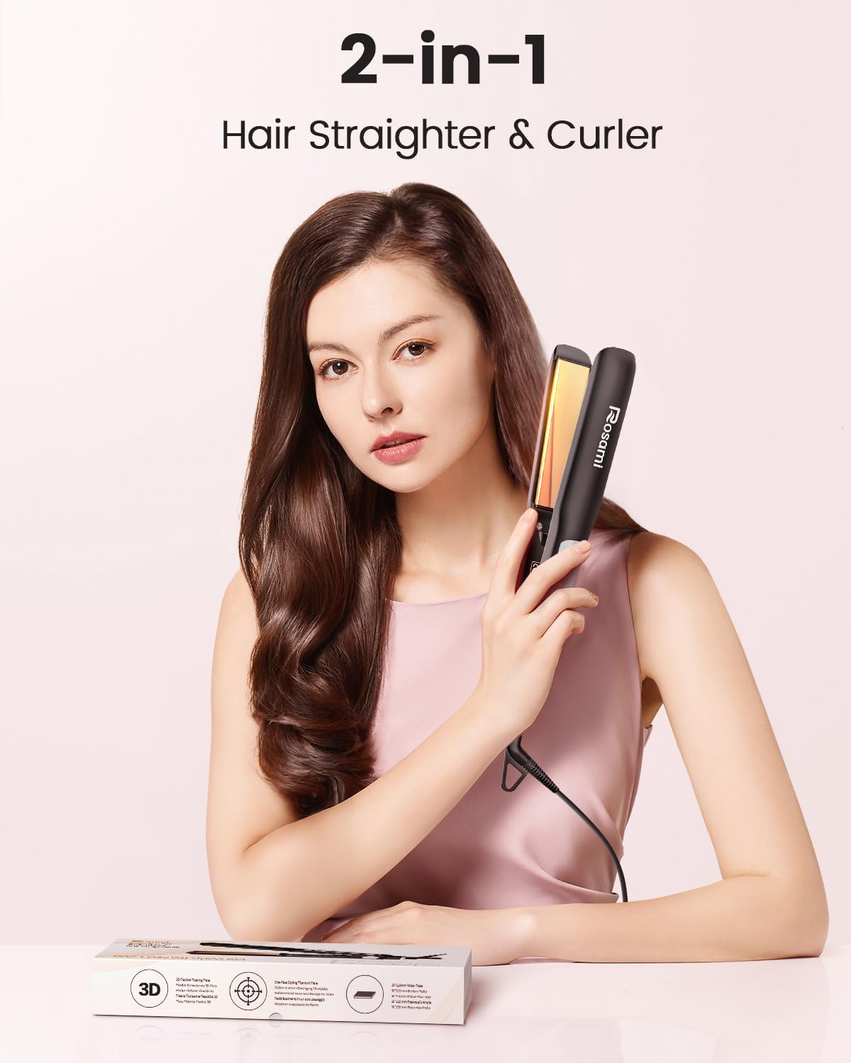 Detalle de Rosami Piastra per Capelli 2 in 1 in Titanio – Styling preciso, riscaldamento rapido e ionico