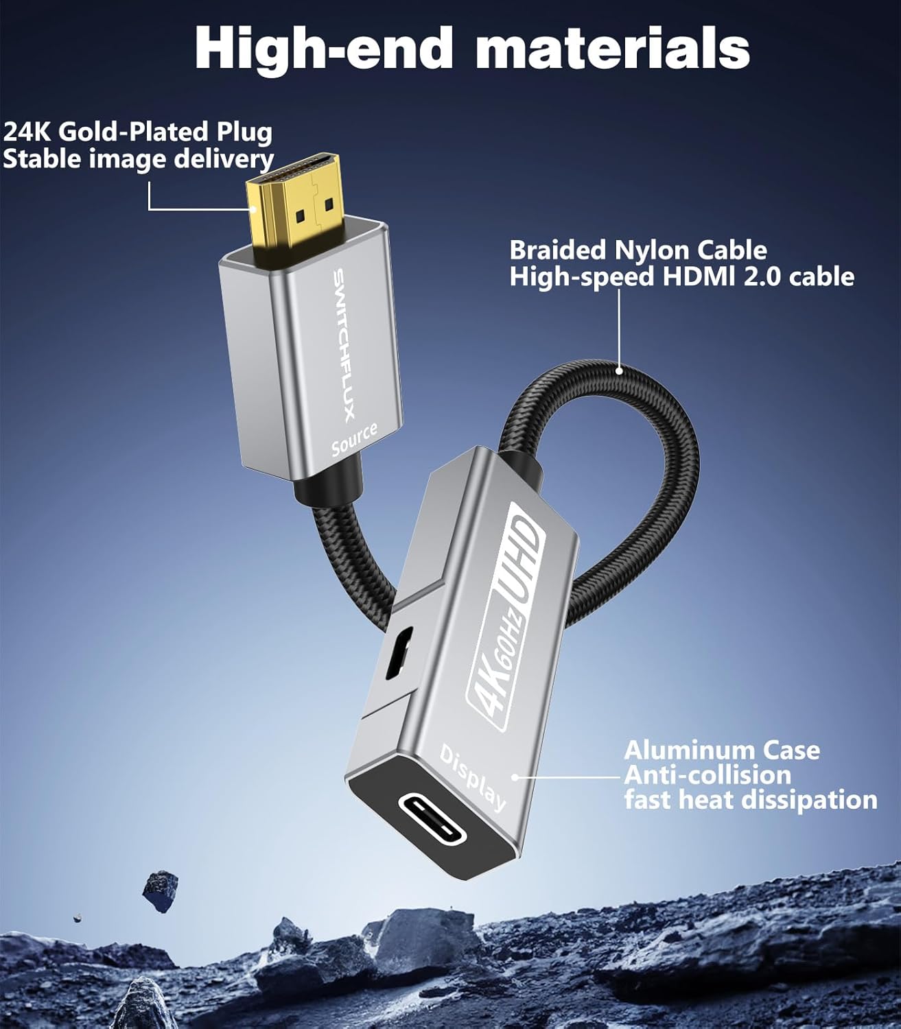 Detalle de SWITCHFLUX HDMI to USB-C Adapter: 4K60Hz Uni-Directional Source-to-Display Converter