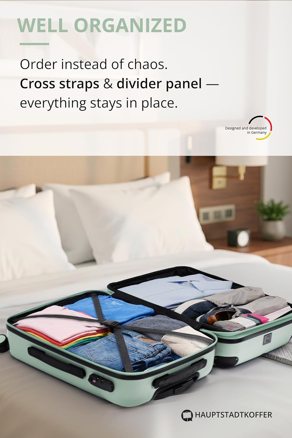 Detalle de Hauptstadtkoffer SPREE: Bagaglio a mano rigido 55 cm, 42 L, espandibile, 4 ruote doppie e TSA – Mint