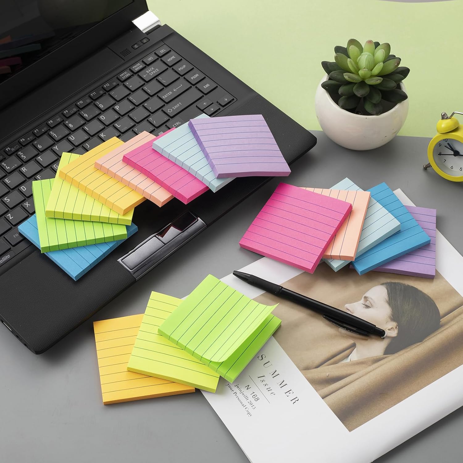 Thumbnail 5 de Wowivy 16 Pack Lined Sticky Notes (3 x 3 in) – 8 bright colours, 880 sheets total