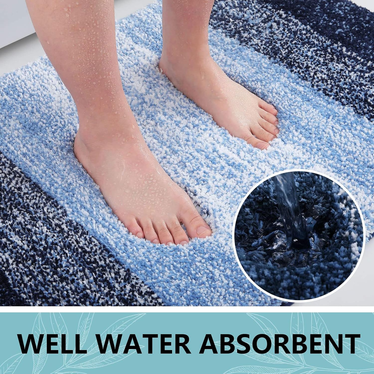 Thumbnail 2 de Arotive Microfiber Shaggy Bathroom Rug (24x16) with Non-Slip Rubber Backing, Blue