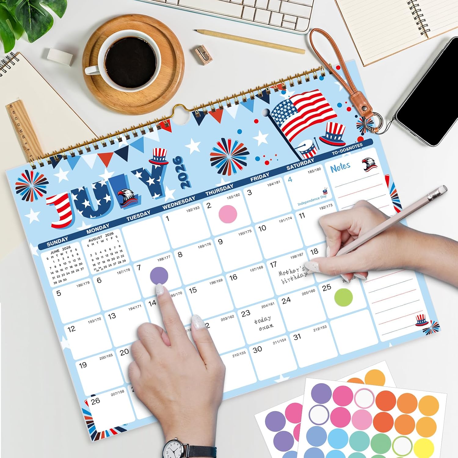 Detalle 2 de XISIDO 2026–2027 Wall Calendar, 18-Month Planner with Notes and Hanging Hook